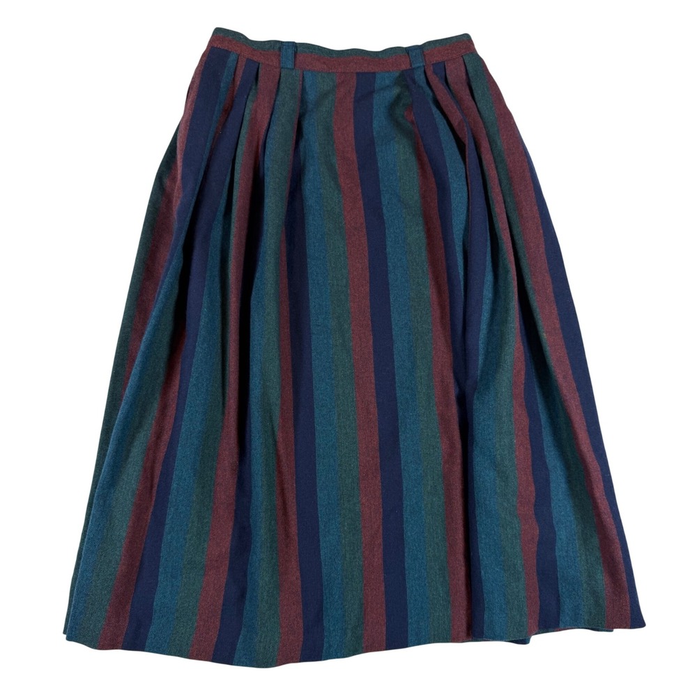 Vtg Striped Midi Skirt ILGWU Union Made High Waist Pleated Academia A-line Sz 4